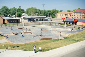 skate park with concrete