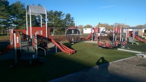 red and white themed playground